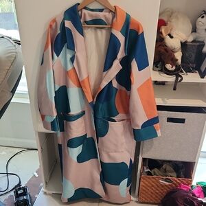 Colorful Patterned Women's Pea Coat